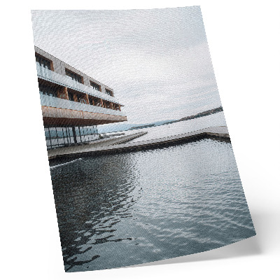 Poster decorativo Edifício moderno à beira-mar, minimalismo, madeira, vidro