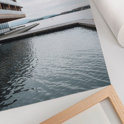 Poster decorativo Edifício moderno à beira-mar, minimalismo, madeira, vidro