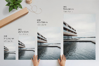 Poster decorativo Edifício moderno à beira-mar, minimalismo, madeira, vidro