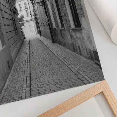 Poster decorativo de arquitetura em preto e branco com rua nostálgica