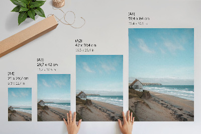 Impressão em tela Praia, ondas, casa em um penhasco, cores pastel