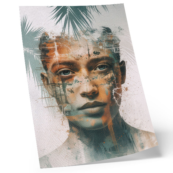 Arte de parede Retrato de uma mulher com motivos tropicais