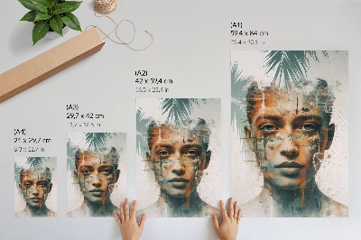 Arte de parede Retrato de uma mulher com motivos tropicais