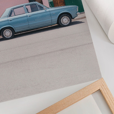Impressão em tela Carro clássico, prédios em tons pastel, charme retrô