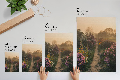 Poster para cozinha Caminho de jardim encantador, flores, neblina matinal