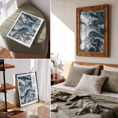 Poster decorativo Pontos abstratos azuis e brancos com linhas dinâmicas
