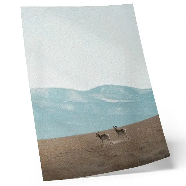 Poster para cozinha antílopes com montanhas ao fundo em um espaço tranquilo