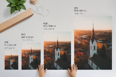 Poster decorativo harmonia do pôr do sol na cidade com clima outonal