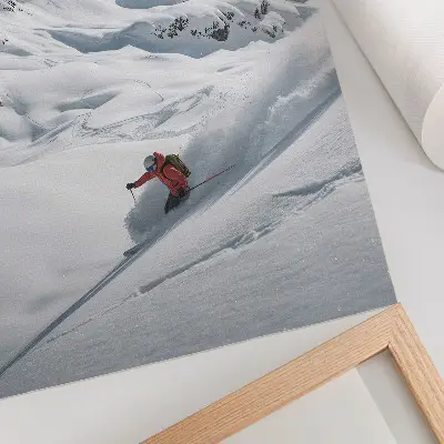 Poster para cozinha esquiador em ação nas montanhas brancas com céu azul