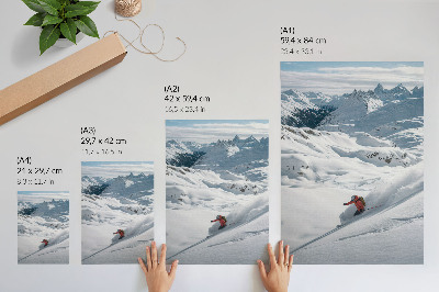Poster para cozinha Esquiador em ação nas montanhas brancas, céu azul