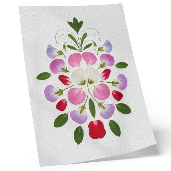 Poster decorativo Flores e folhas simétricas sobre um fundo claro.