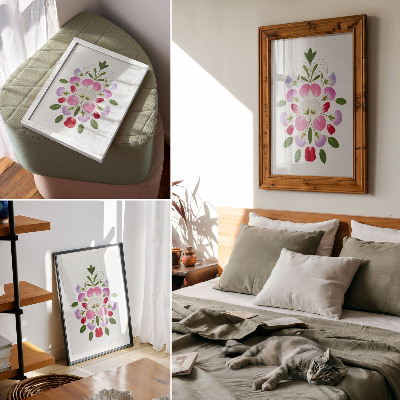 Poster decorativo Flores e folhas simétricas sobre um fundo claro.
