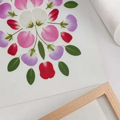 Poster decorativo com flores e folhas simétricas sobre fundo claro