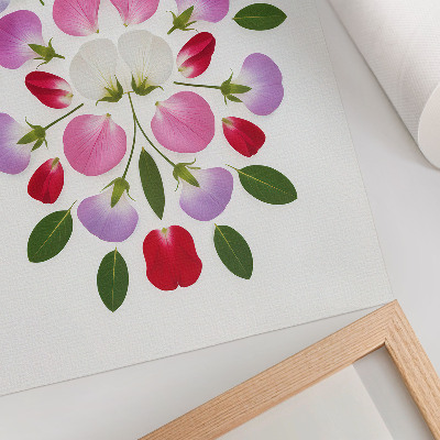 Poster decorativo Flores e folhas simétricas sobre um fundo claro.