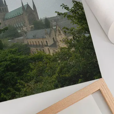 Poster decorativo catedral gótica em meio às árvores verdes