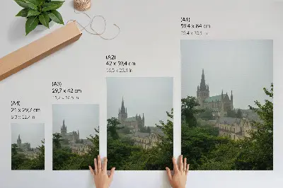 Poster decorativo catedral gótica em meio às árvores verdes