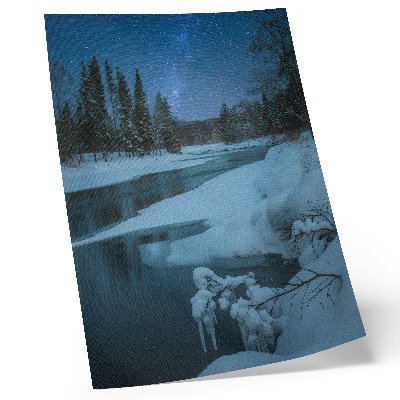 Poster para cozinha Paisagem de inverno, rio, árvores, estrelas