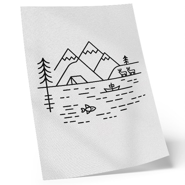 Arte de parede Linhas minimalistas, montanhas, lago, animais