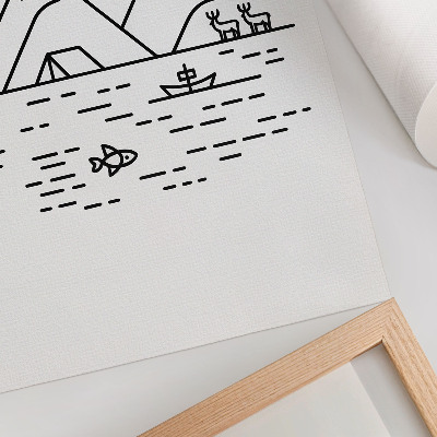 Arte de parede Linhas minimalistas, montanhas, lago, animais
