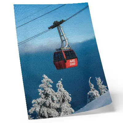 Poster para cozinha paisagem de inverno com gôndola vermelha e árvores brancas