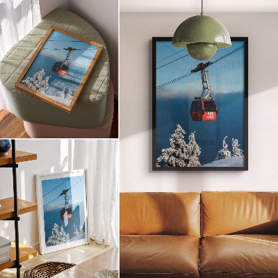 Poster para cozinha Paisagem de inverno, gôndola vermelha, árvores brancas