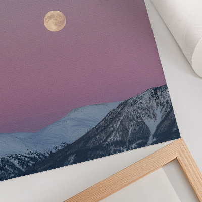 Poster decorativo Montanhas, crepúsculo, lua, céu em tons pastel