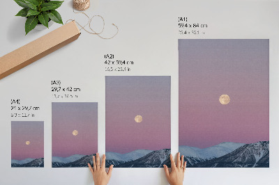 Poster decorativo Montanhas, crepúsculo, lua, céu em tons pastel