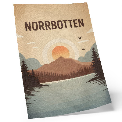 Poster para cozinha Paisagem lago montanha pôr do sol árvores turquesa bege