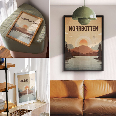 Poster para cozinha Paisagem lago montanha pôr do sol árvores turquesa bege