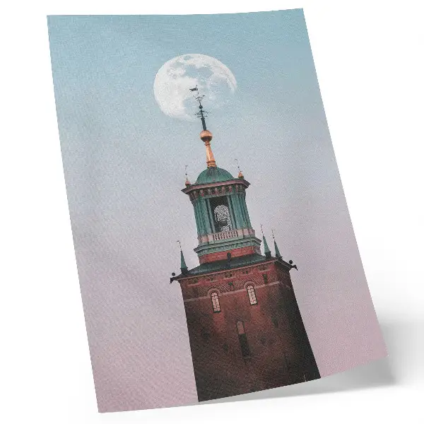 Impressão em tela torre lua com fundo em tons pastel calmos