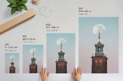 Impressão em tela torre lua com fundo em tons pastel calmos