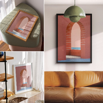 Arte de parede Arcos em tons pastel, mar, arquitetura minimalista