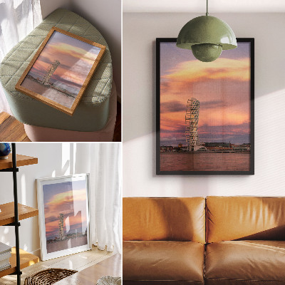 Arte de parede Torre moderna, céu em tons pastel, pôr do sol
