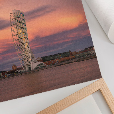 Arte de parede Torre moderna, céu em tons pastel, pôr do sol