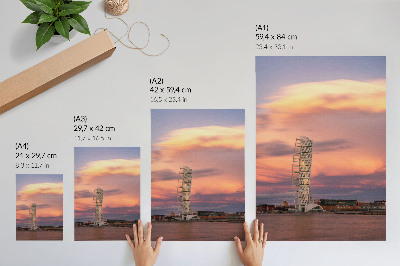 Arte de parede Torre moderna, céu em tons pastel, pôr do sol