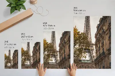 Poster para cozinha com Torre Eiffel, arquitetura, árvores e cores quentes