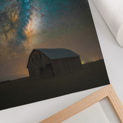 Arte de parede Céu noturno estrelado com a Via Láctea sobre o celeiro.