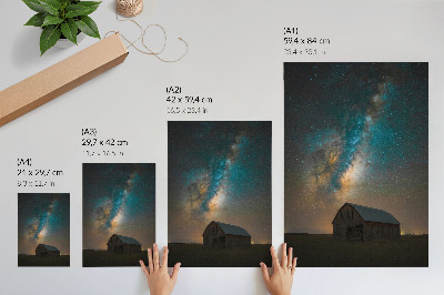 Arte de parede Céu noturno estrelado com a Via Láctea sobre o celeiro.