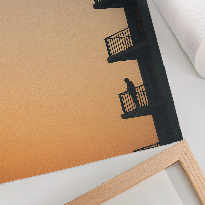 Poster para cozinha Pôr do sol, silhueta de um prédio, paz