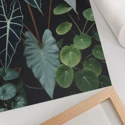 Poster para cozinha folhas verdes com fundo escuro moderno