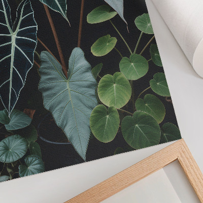 Poster para cozinha Folhas verdes contrastam com fundo escuro moderno