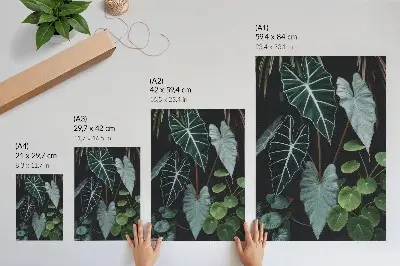 Poster para cozinha folhas verdes com fundo escuro moderno