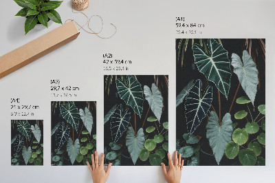 Poster para cozinha Folhas verdes contrastam com fundo escuro moderno