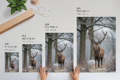 Arte de parede Veados em uma majestosa floresta de inverno em tons de cinza.