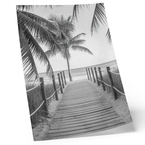 Arte de parede cais tropical com palmeiras, areia e horizonte infinito