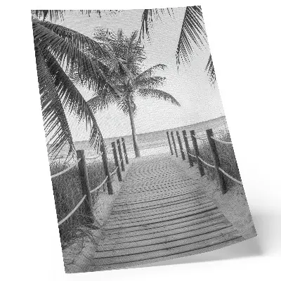 Arte de parede cais tropical com palmeiras, areia e horizonte infinito