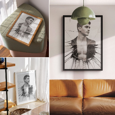Poster decorativo Retrato em preto e branco com efeito de vidro