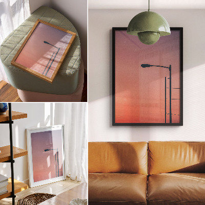Arte de parede Luminária minimalista, pôr do sol romântico, modernidade.