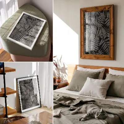 Poster para cozinha samambaia sensual em preto e branco com estética elegante e simétrica