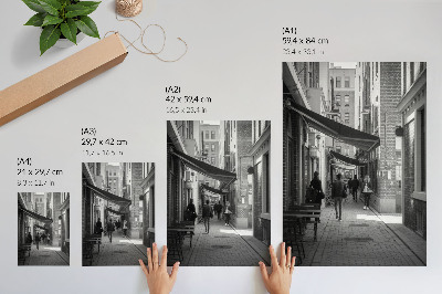 Poster para cozinha Fachadas urbanas de tijolos em preto e branco para ruas estreitas